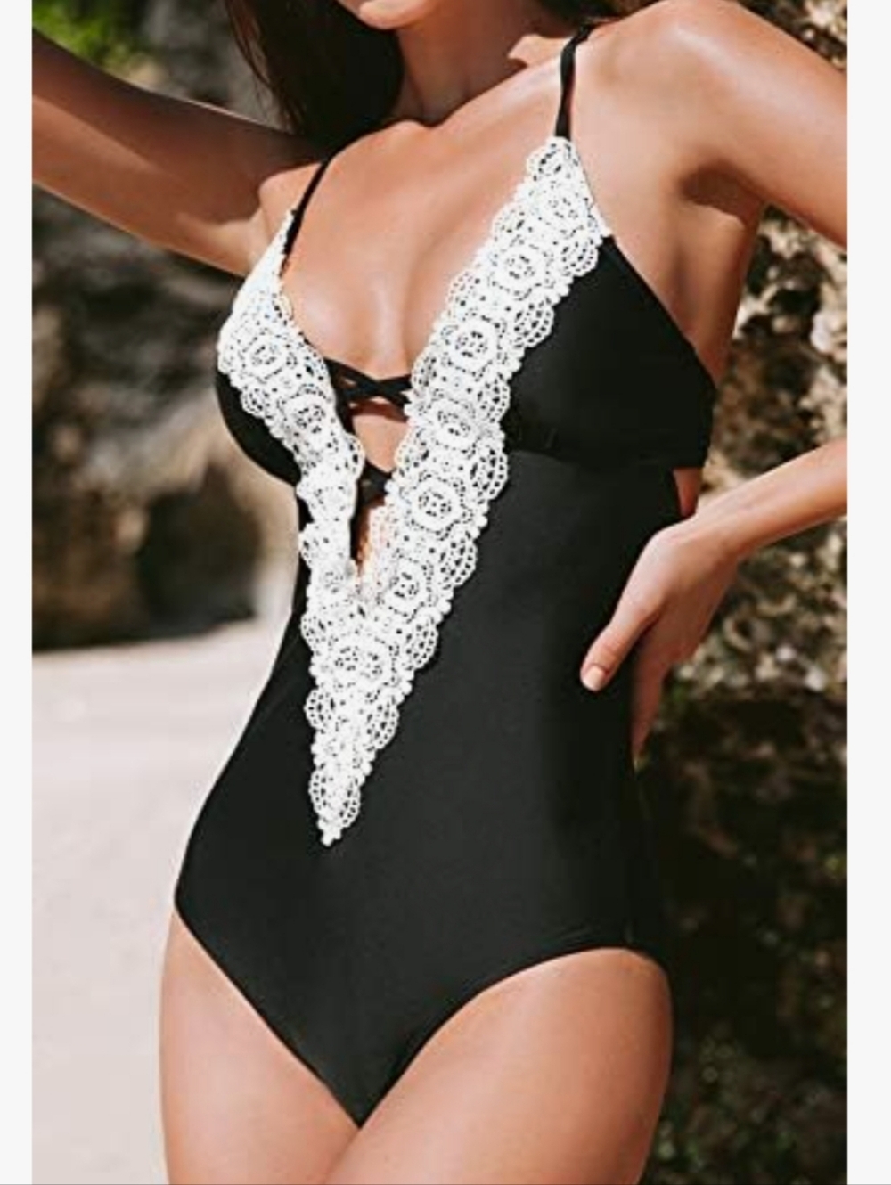 Cupshe Ladies Vintage Lace One- Piece Swimsuit. - Picture 2 of 3